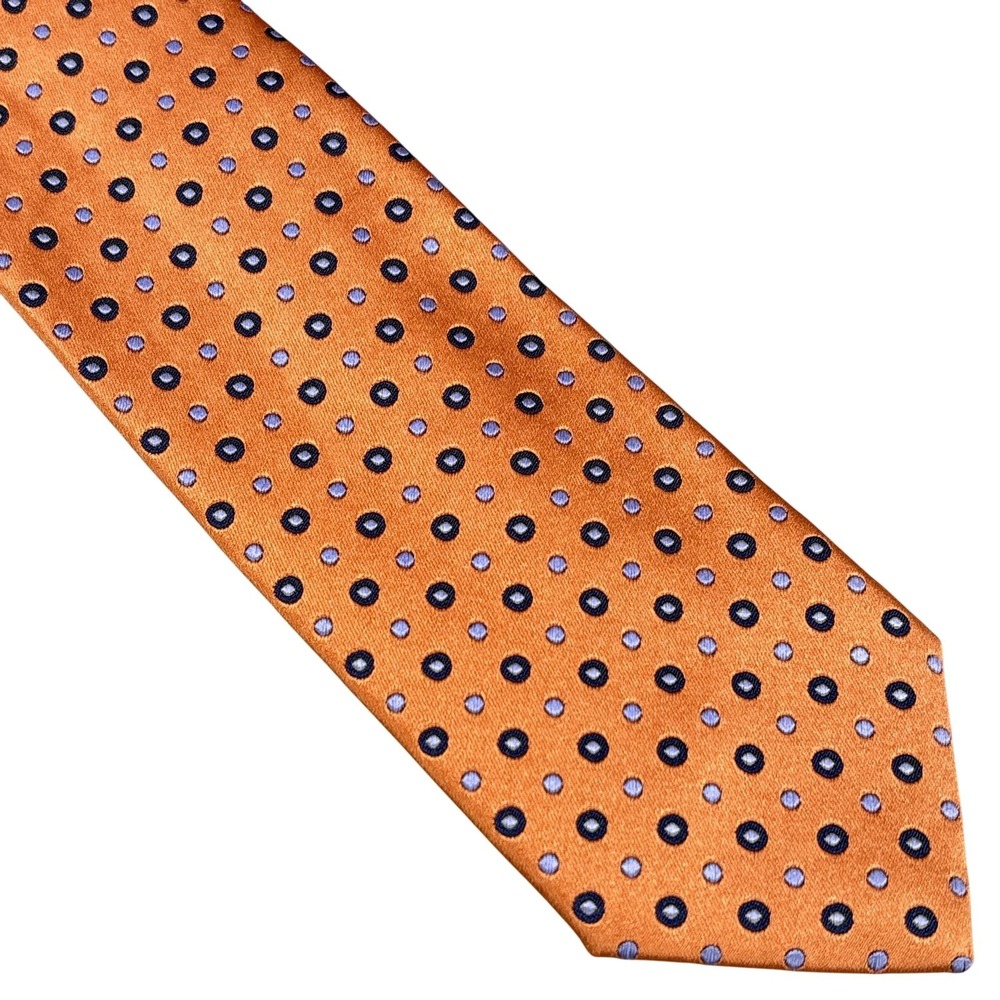 Massimo Bizzocchi Tie Mens Orange Polka Dot Silk Italy Necktie NEW Luxury Skinny